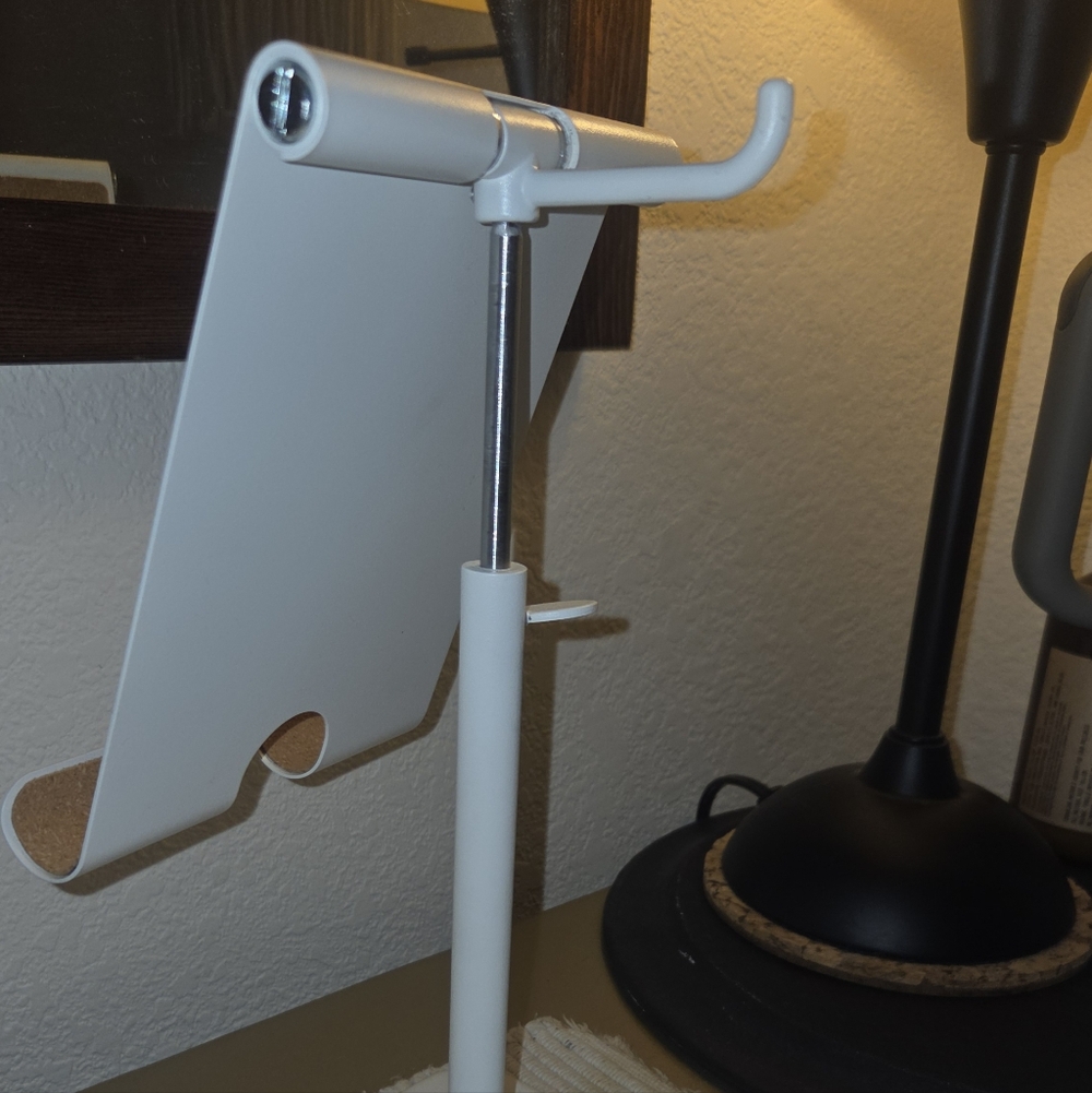 Adjustable Tablet Stand With Accessory Hanger And Cork Surface - Silver & White - Picture 9 of 10